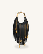 Chloe Metal Handle Fringe Top Handbag - Black