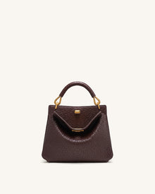 Lucia Elephant-Effect Top Handle Bag - Dark Brown