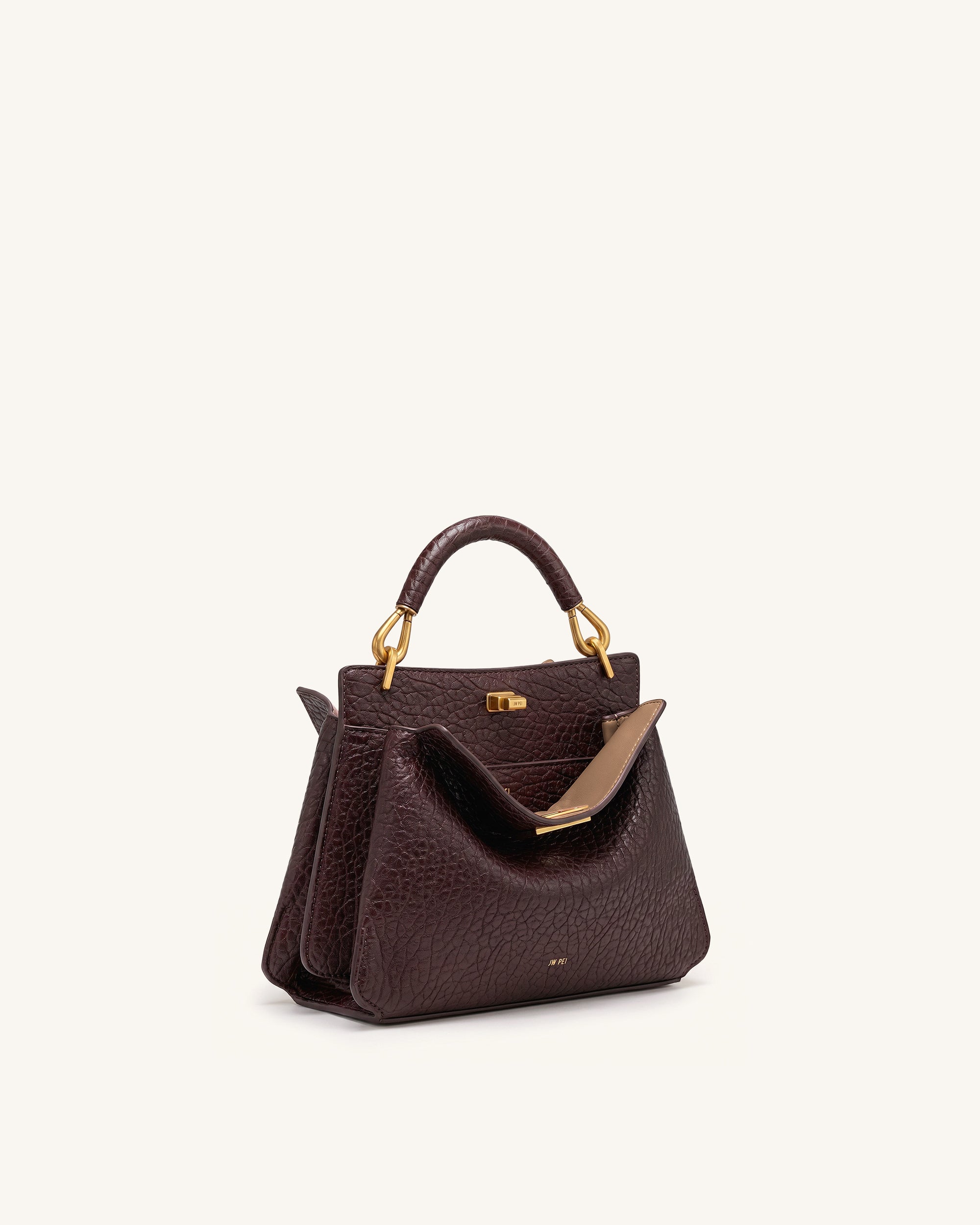 Lucia Elephant-Effect Top Handle Bag - Dark Brown