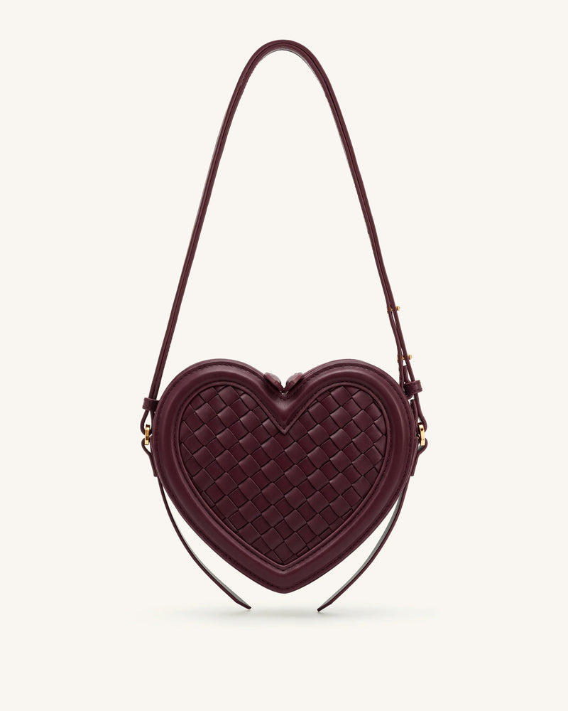 Arlene Woven Heart Shape Crossbody Bag - Deep Burgundy