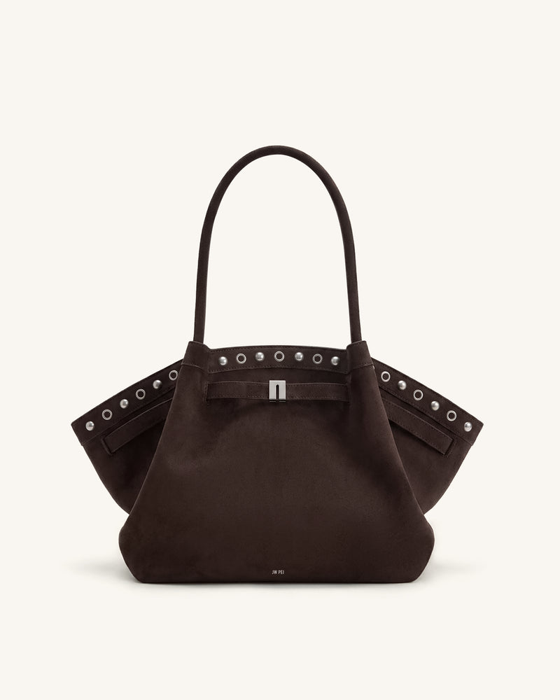 Hana Medium Faux Suede Tote Bag - Dark Chocolate Brown