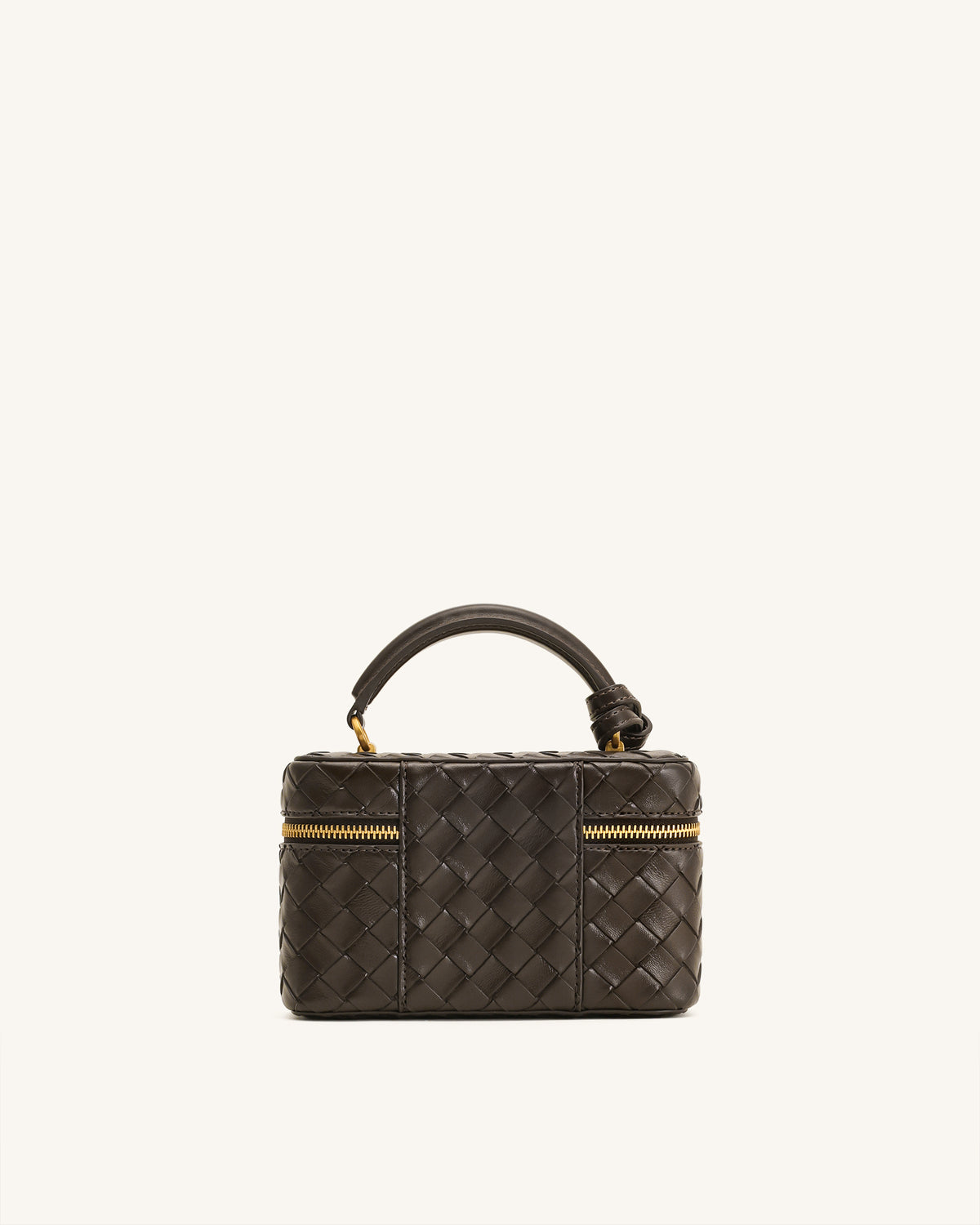 Cleo Woven Texture Box Shape Top Handle Bag - Dark Brown