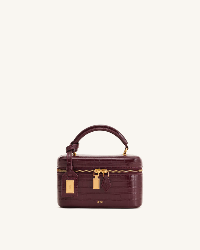 Cleo Box Shape Top Handle Bag - Claret Croc