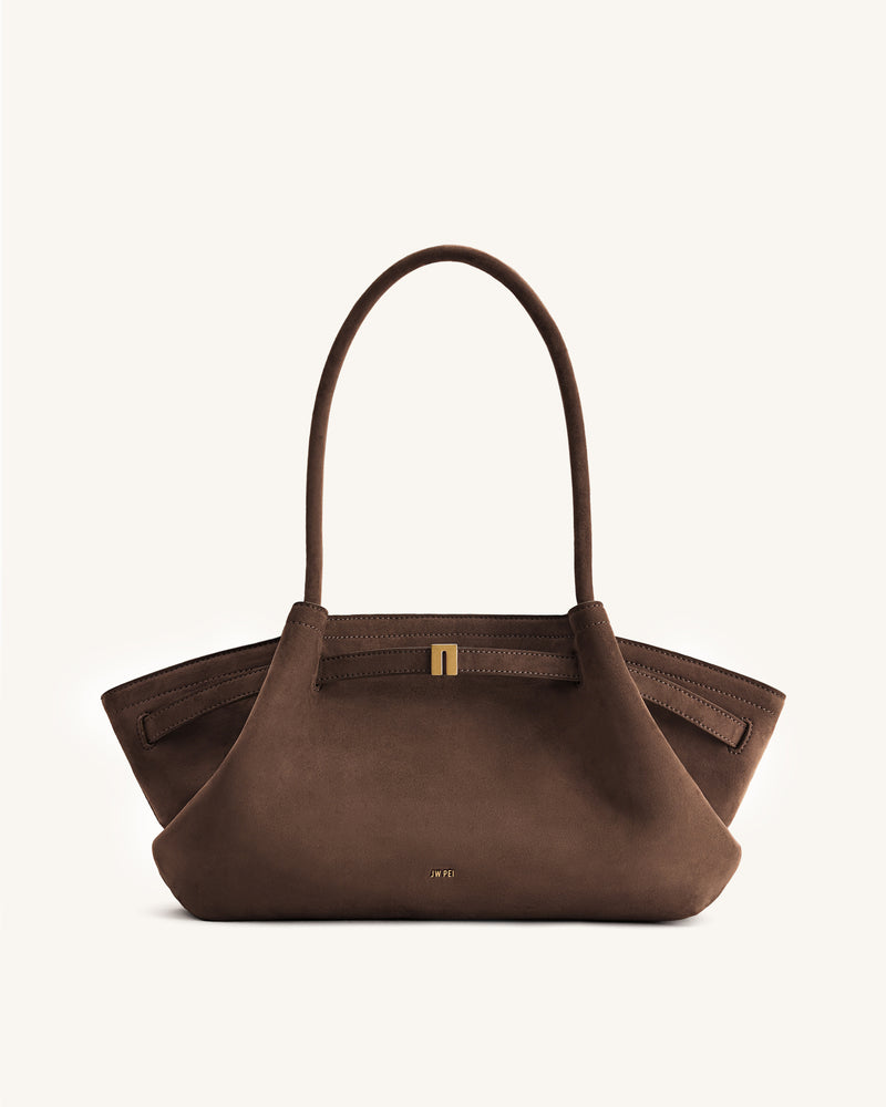 Hana Wide Faux Suede Tote Bag - Dark Brown