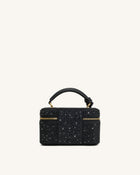 Cleo Artificial Crystal Box Shape Top Handle Bag - Black