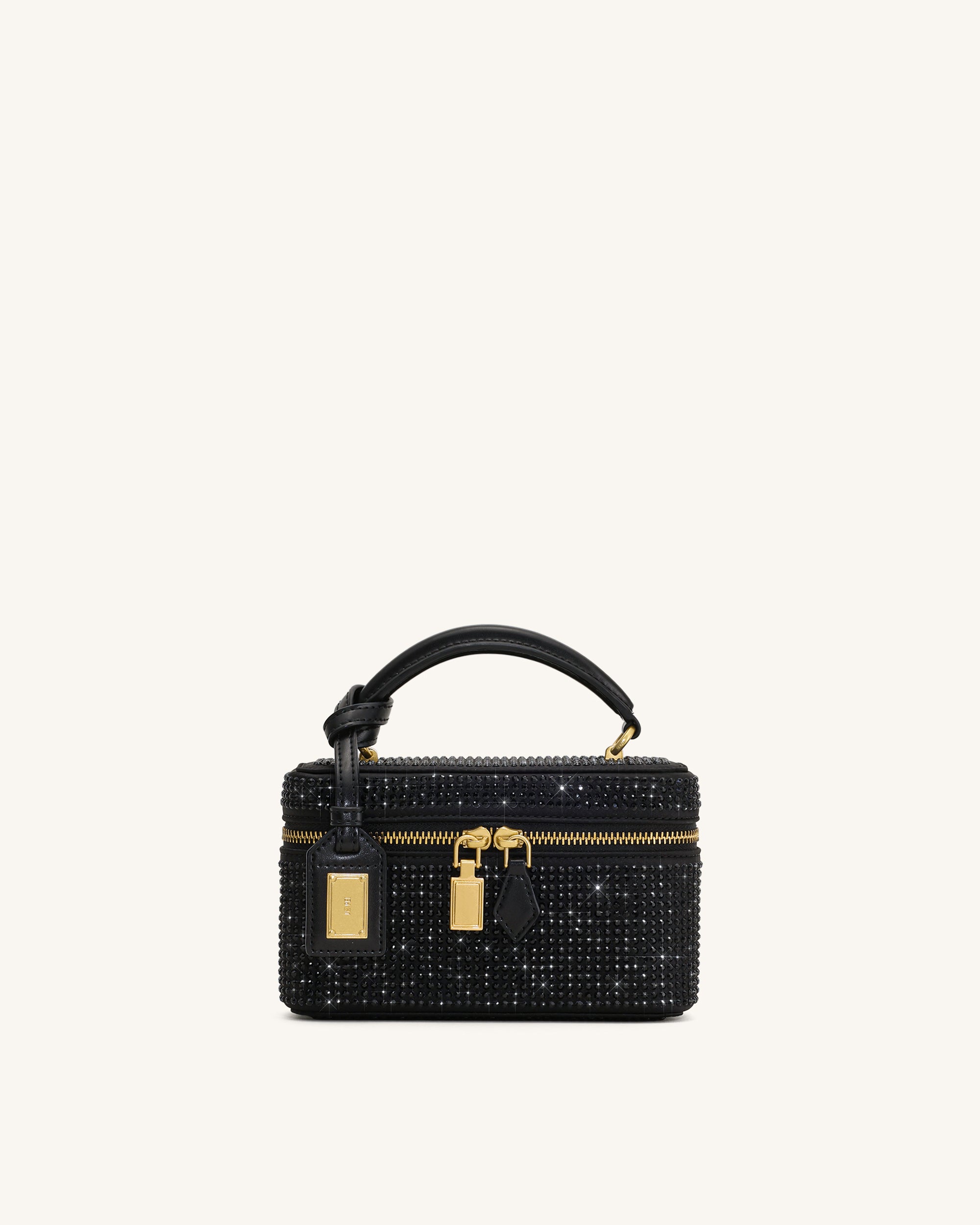 Cleo Artificial Crystal Box Shape Top Handle Bag - Black
