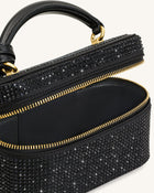Cleo Artificial Crystal Box Shape Top Handle Bag - Black