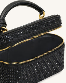 Cleo Artificial Crystal Box Shape Top Handle Bag - Black
