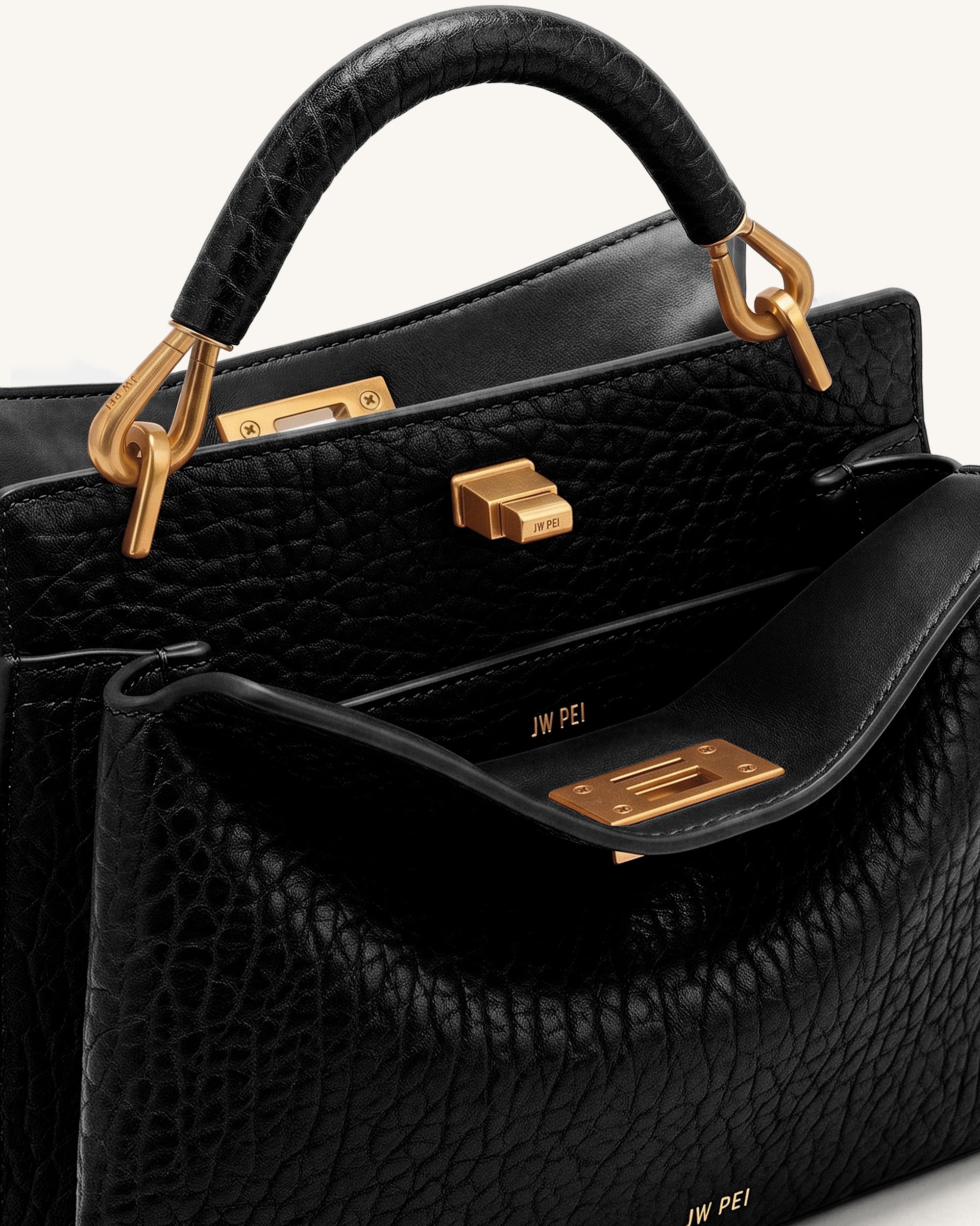 Lucia Elephant-Effect Top Handle Bag - Black