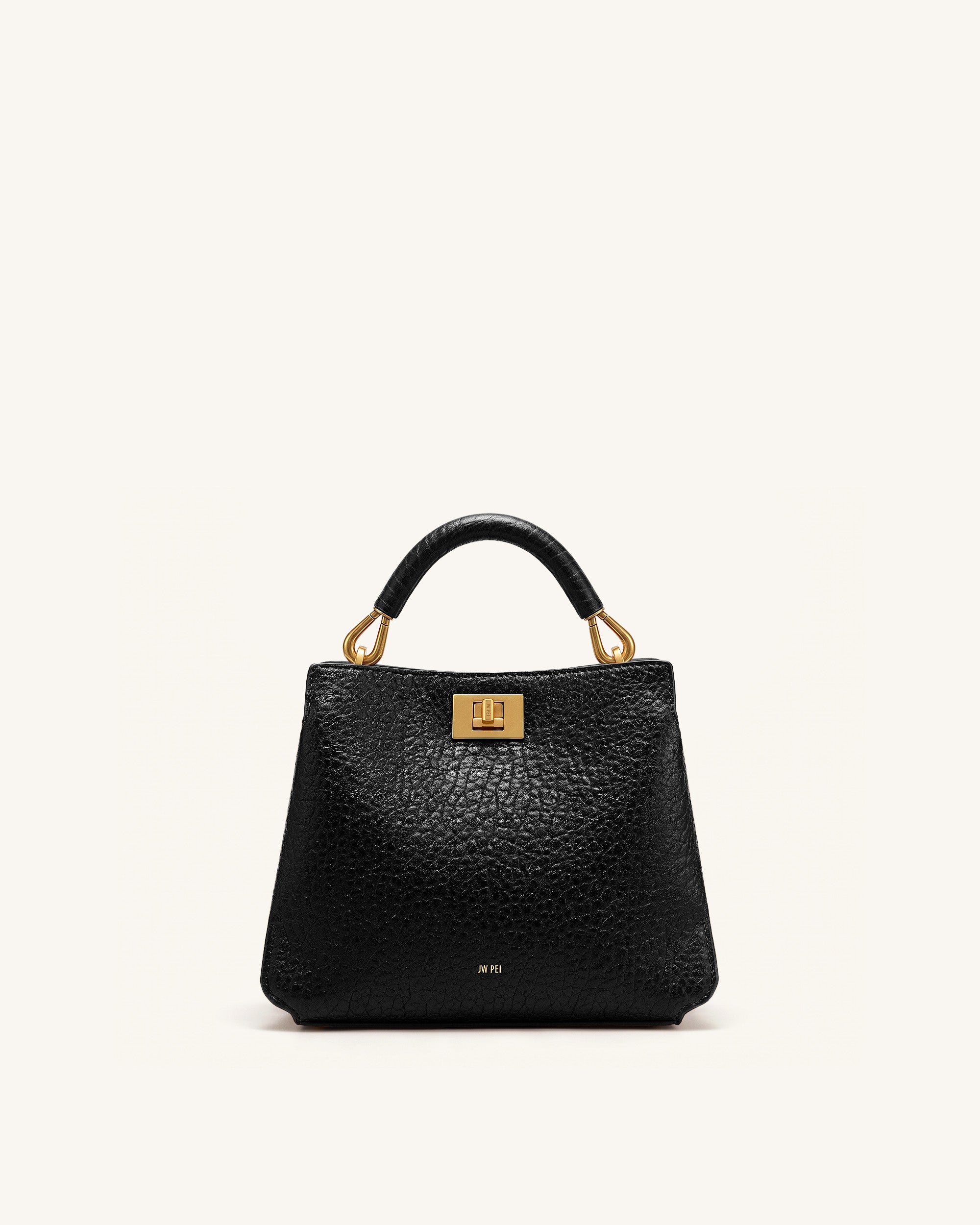 Lucia Elephant-Effect Top Handle Bag - Black