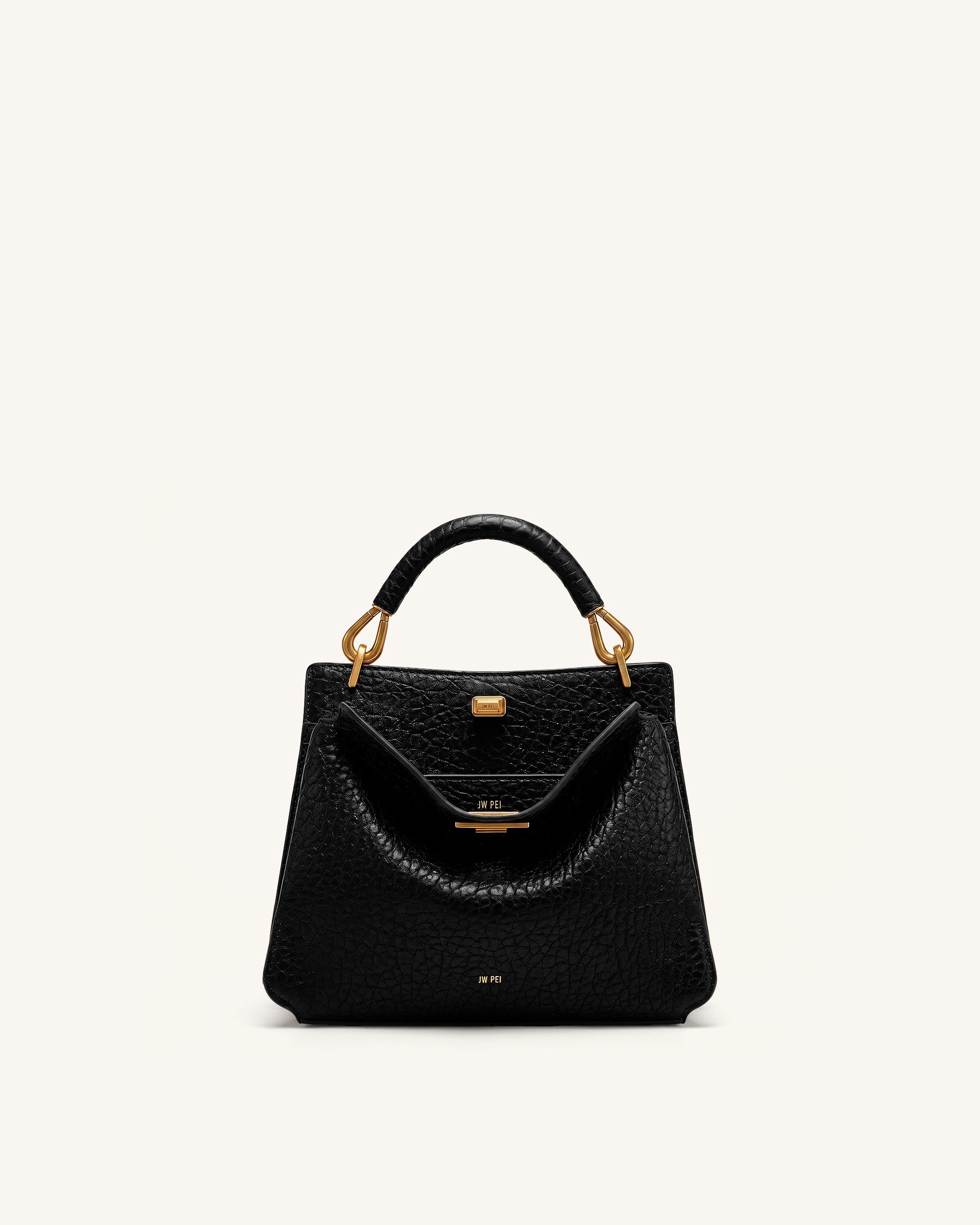Lucia Elephant-Effect Top Handle Bag - Black