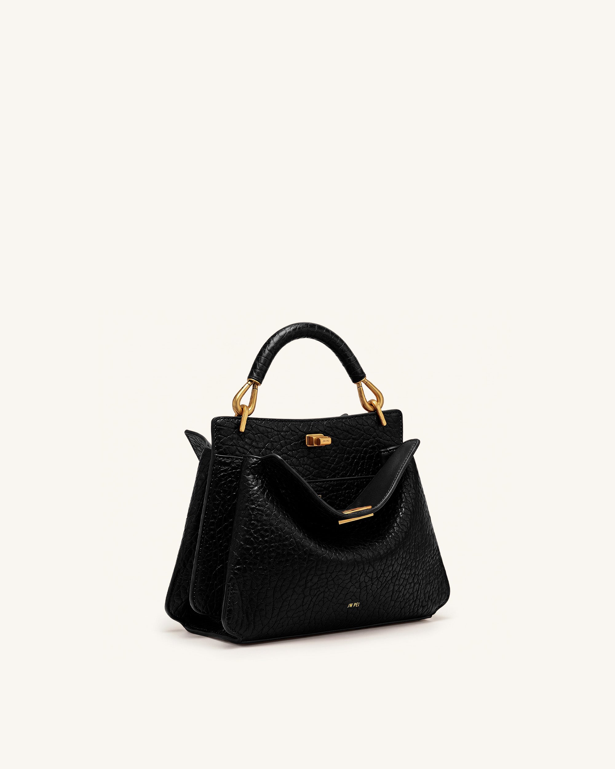 Lucia Elephant-Effect Top Handle Bag - Black