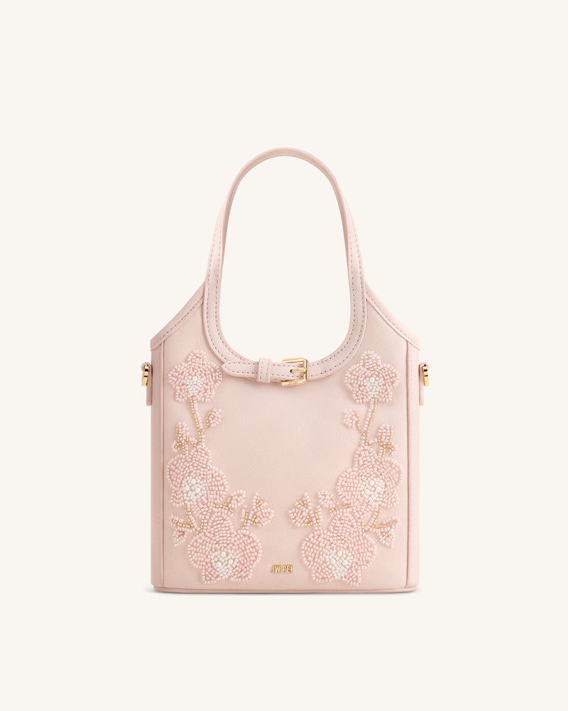 Brooke Mini Belted Embellished Orchid Beaded Top Handle Bag - Pink