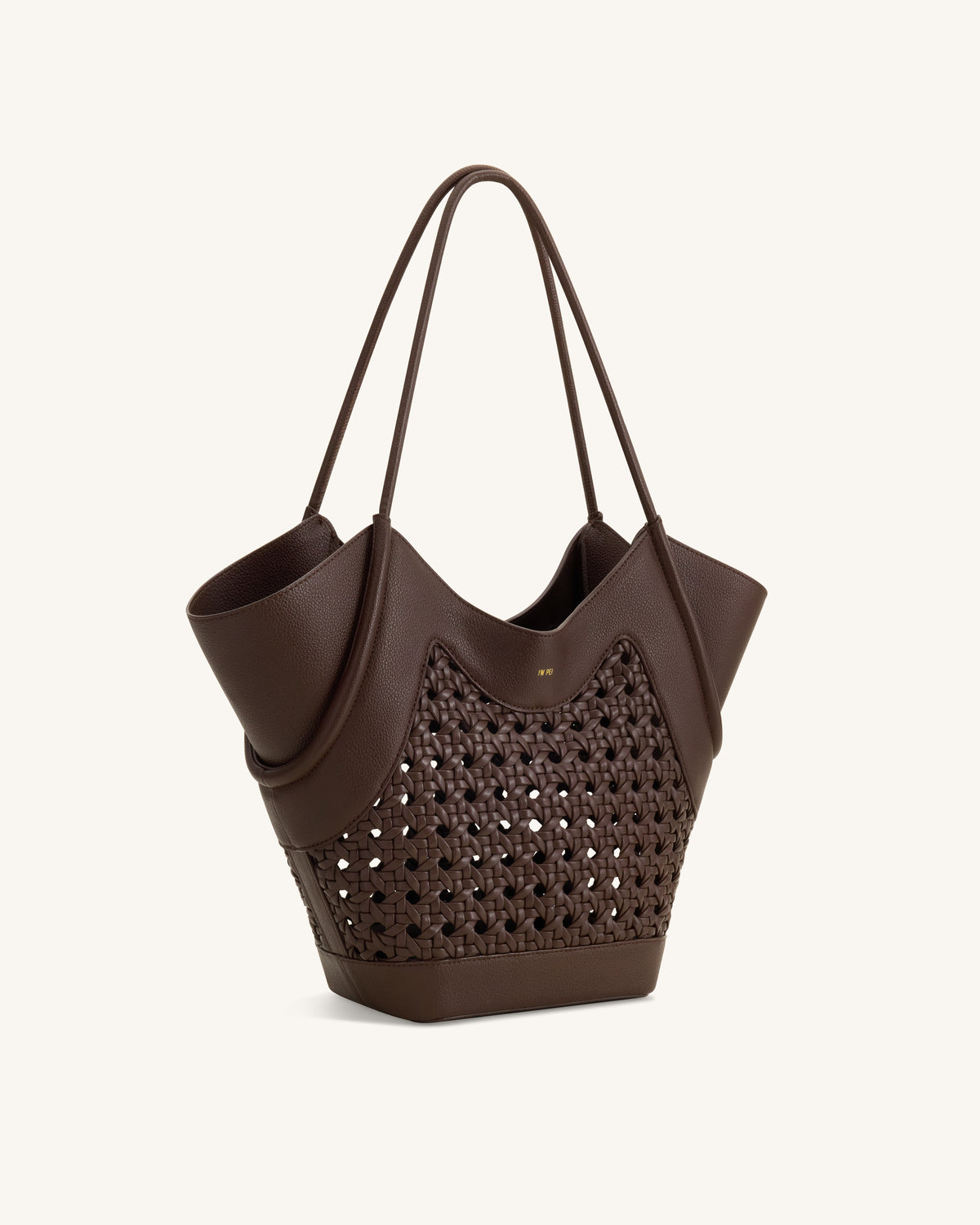 Maribel Woven Panel Tote Bag - Dark Brown