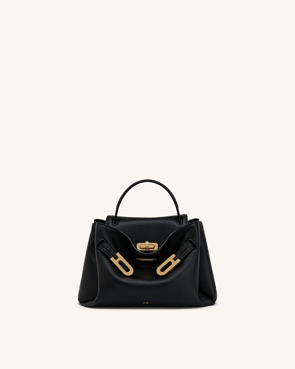 Rhea Small Pebbled Double Buckle Shoulder Bag - Black
