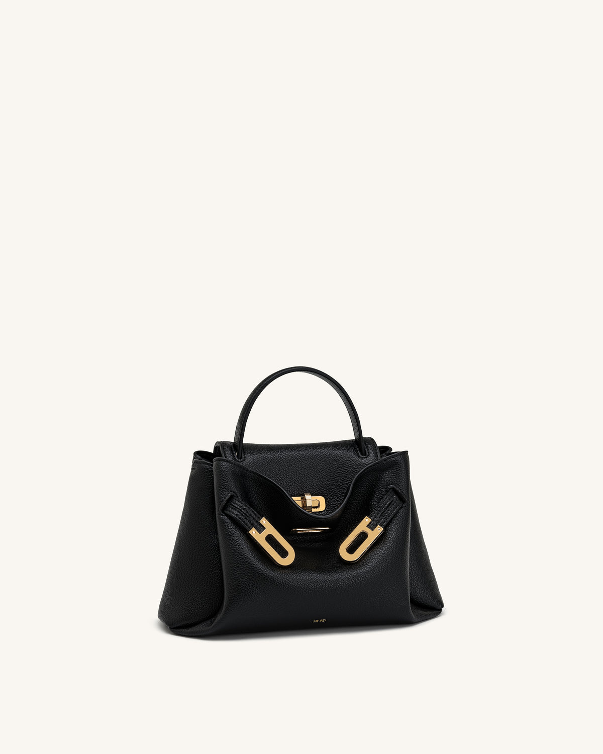 Rhea Small Pebbled Double Buckle Shoulder Bag - Black