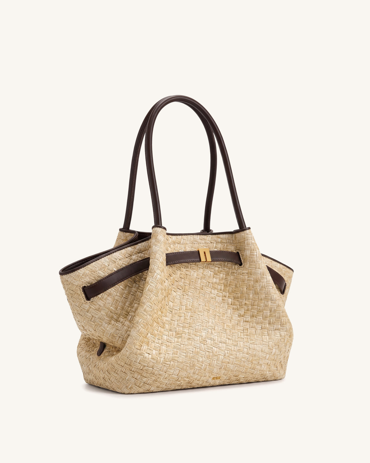 Hana Medium Faux Straw Tote Bag - Brown