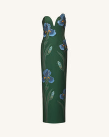 Iris Embroidered Notch Neck Strapless Maxi Dress - Emerald Green
