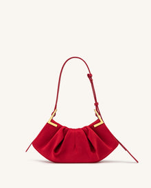 Amelia Faux Suede Pleated Shoulder Bag - Red