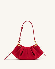 Amelia Faux Suede Pleated Shoulder Bag - Red