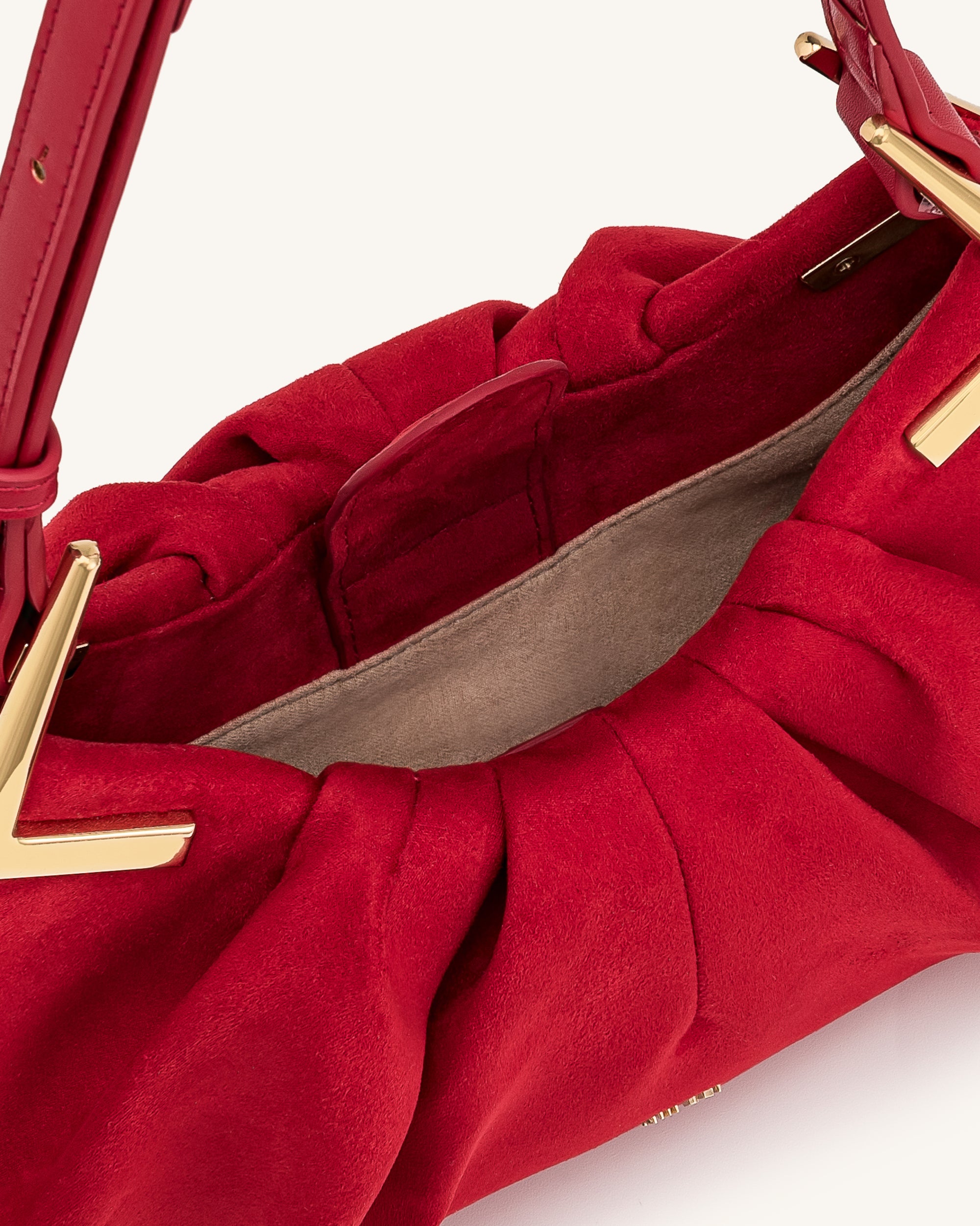 Amelia Faux Suede Pleated Shoulder Bag - Red