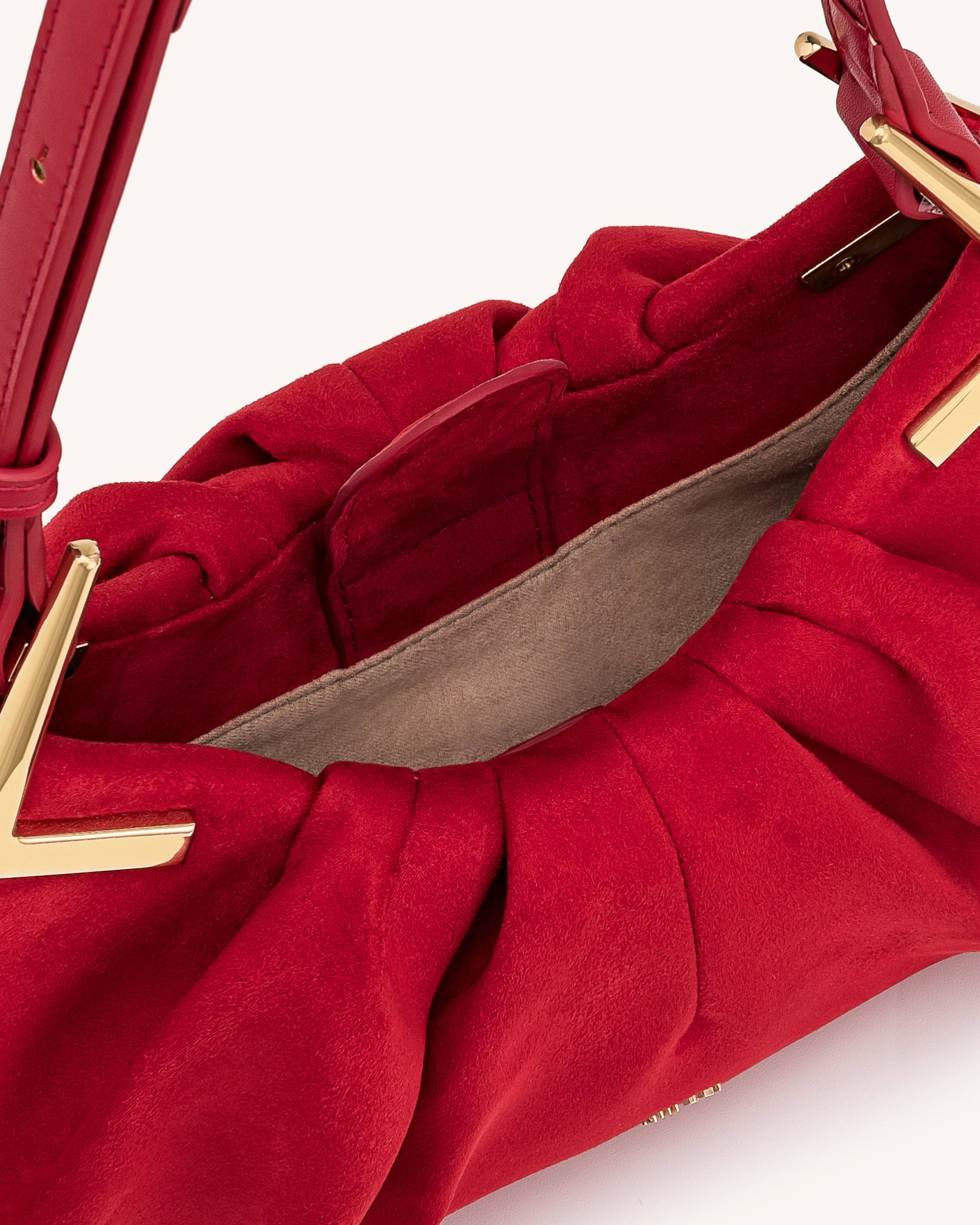 Amelia Faux Suede Pleated Shoulder Bag - Red