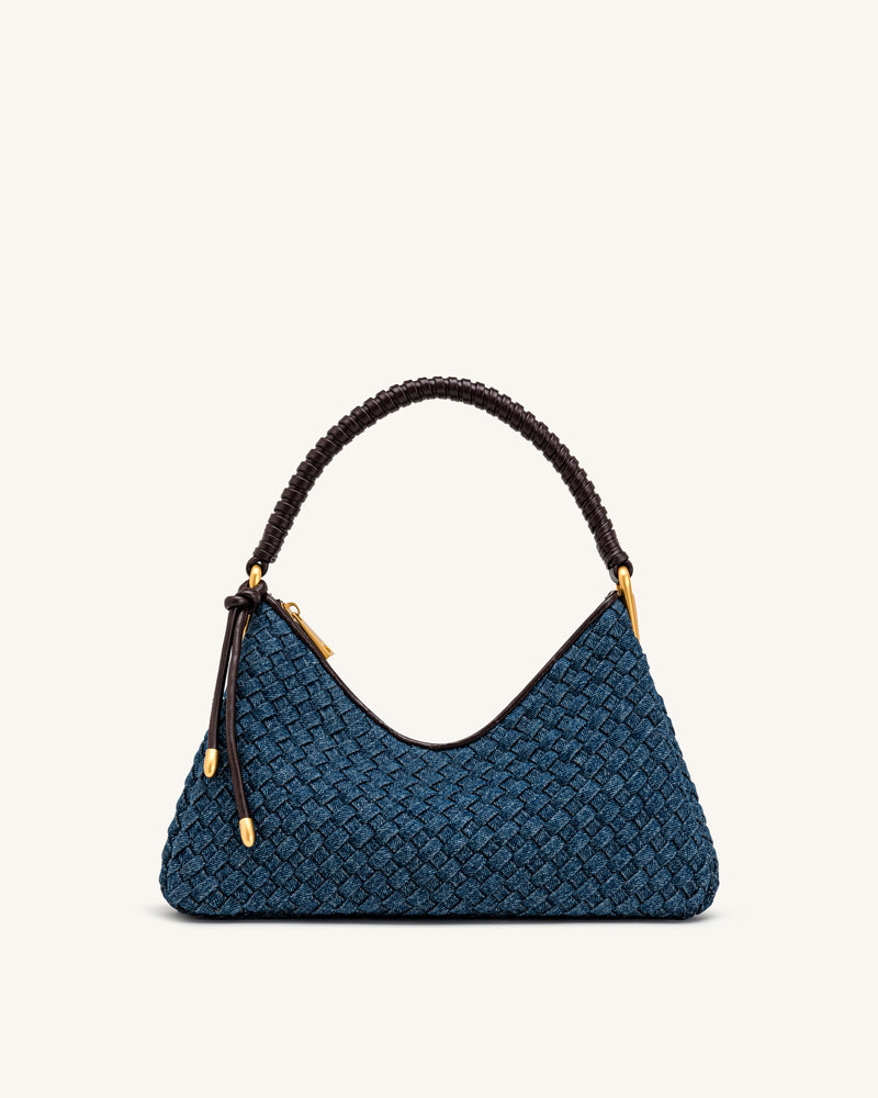 Lorena Woven Denim Shoulder Bag - Dark Blue