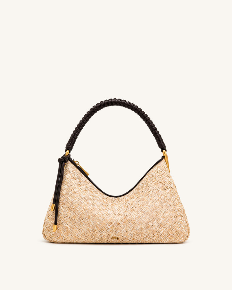 Lorena Faux Straw Shoulder Bag - Brown