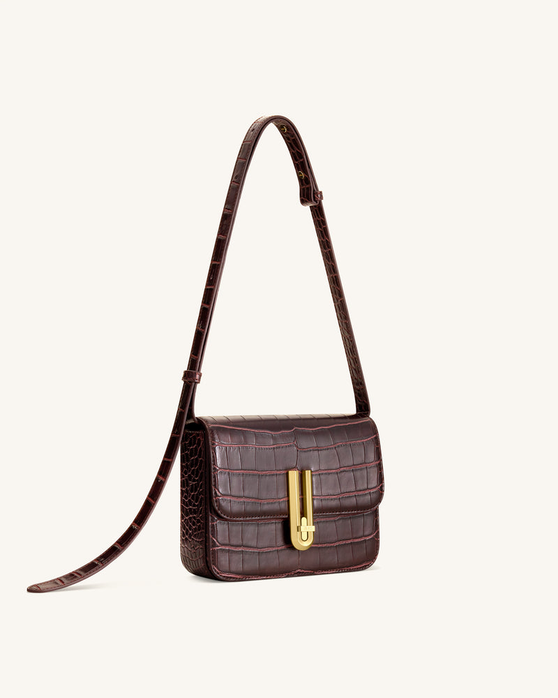 Evania Lock Shoulder Bag - Burgundy Croc