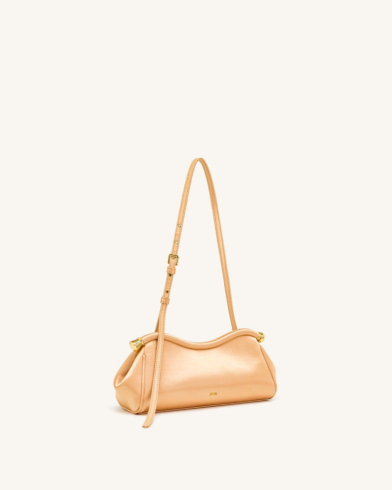 Naomi Satin Curved Shoulder Bag - Champagne Gold