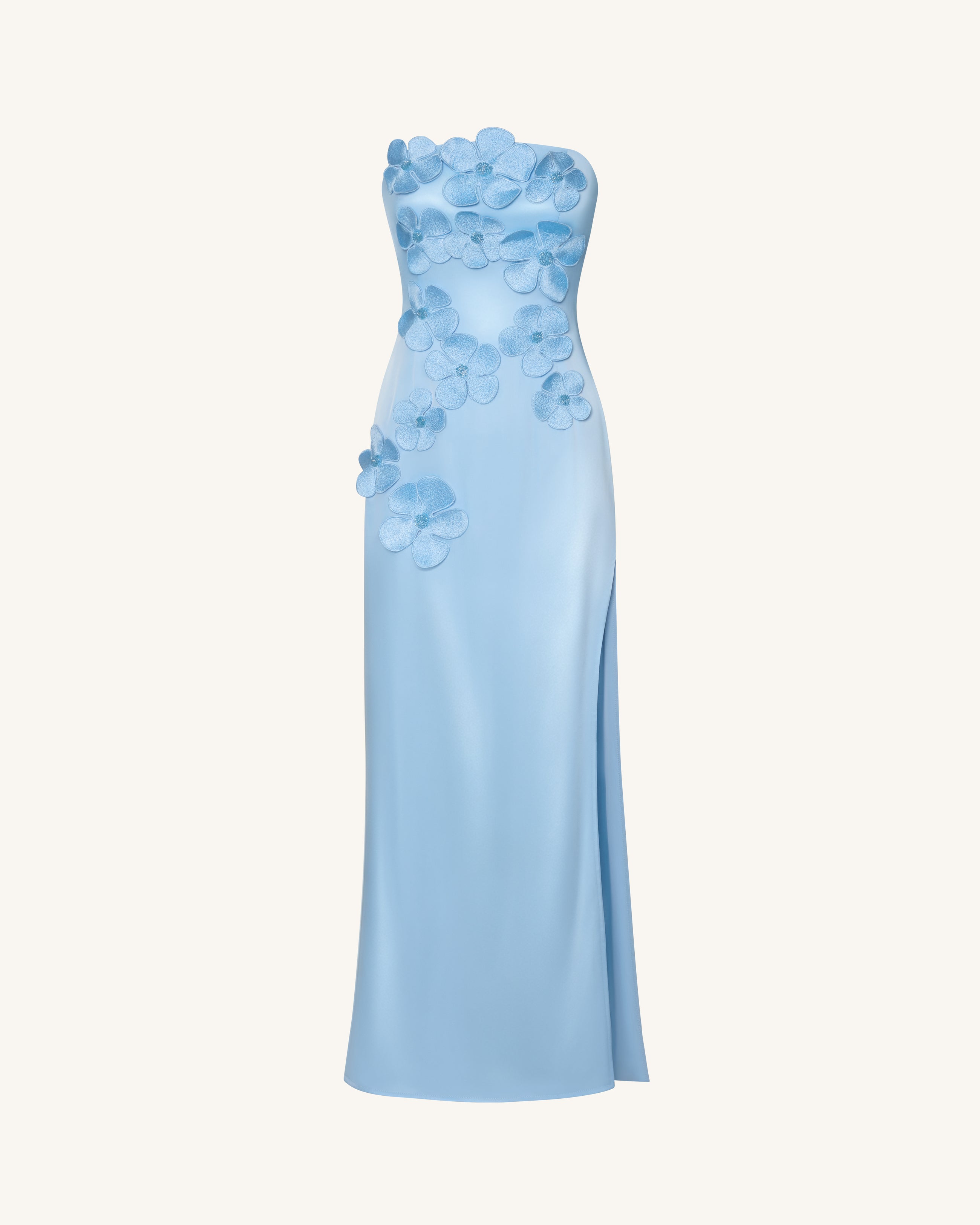 Floral Embroidered Long Dress - Blue