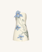 Slipper Orchid Appliqué Mini Dress - Ivory/Blue