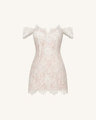Off Shoulder Lace Mini Dress - White