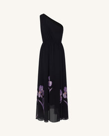 Floral One Shoulder Maxi Dress - Black