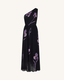 Floral One Shoulder Maxi Dress - Black