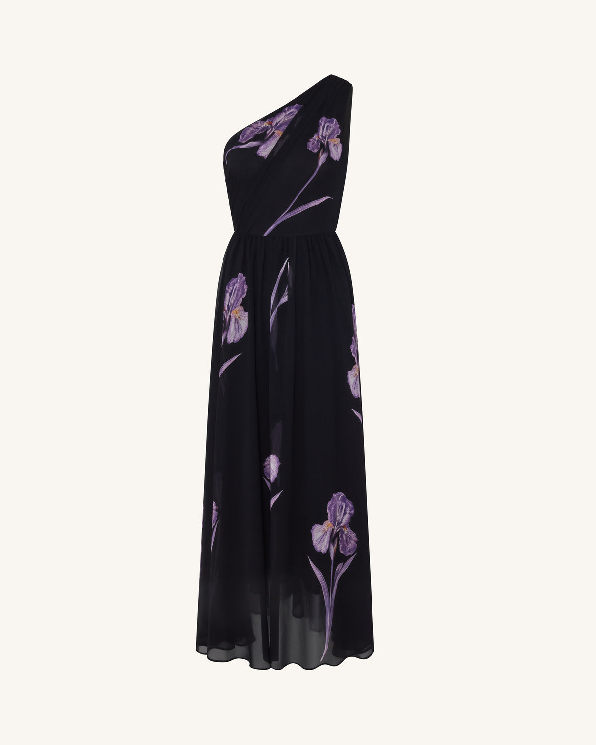 Floral One Shoulder Maxi Dress - Black
