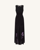 Sheer Floral Print Paneled Maxi Dress - Black
