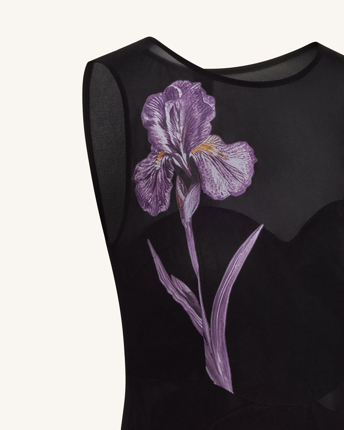 Sheer Floral Print Paneled Maxi Dress - Black