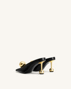 Sofia Angled Vamp Snakeskin Heel Mules - Black