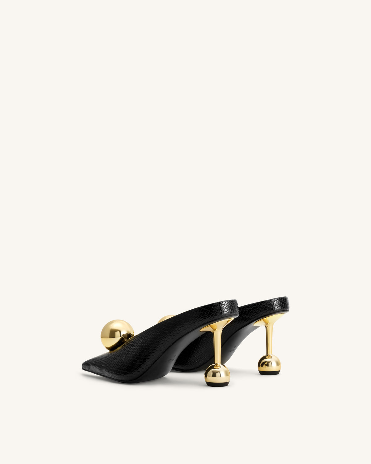 Sofia Angled Vamp Snakeskin Heel Mules - Black