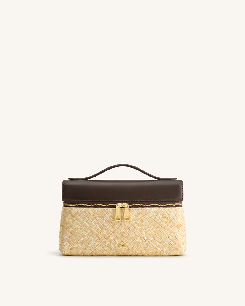 Thea Faux Straw Top Handle Bag - Brown