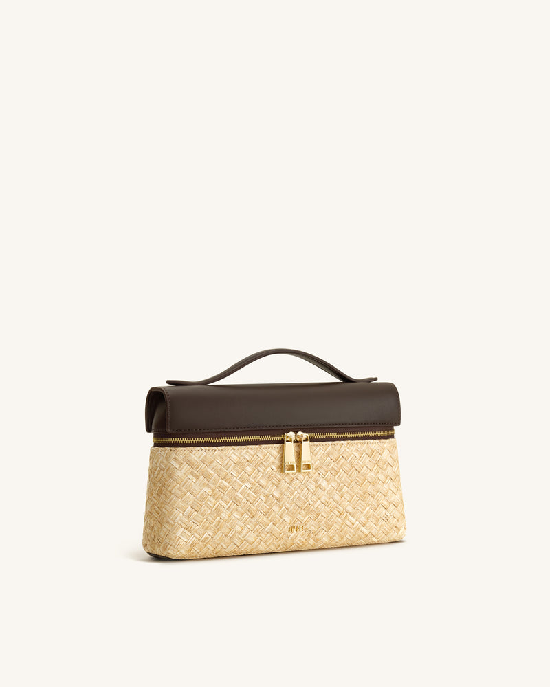 Thea Faux Straw Top Handle Bag - Brown