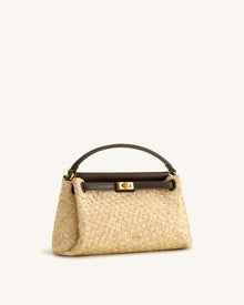 Carmen Faux Straw Top Handle Bag - Brown