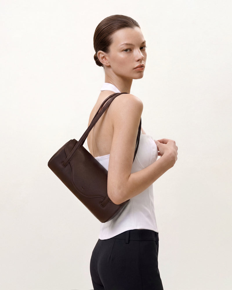 Solenne Barrel Shoulder Bag - Dark Brown