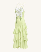 Orchid Embellished Ruffle Midi Dress - Light Green