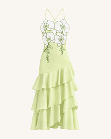 Orchid Embellished Ruffle Midi Dress - Light Green