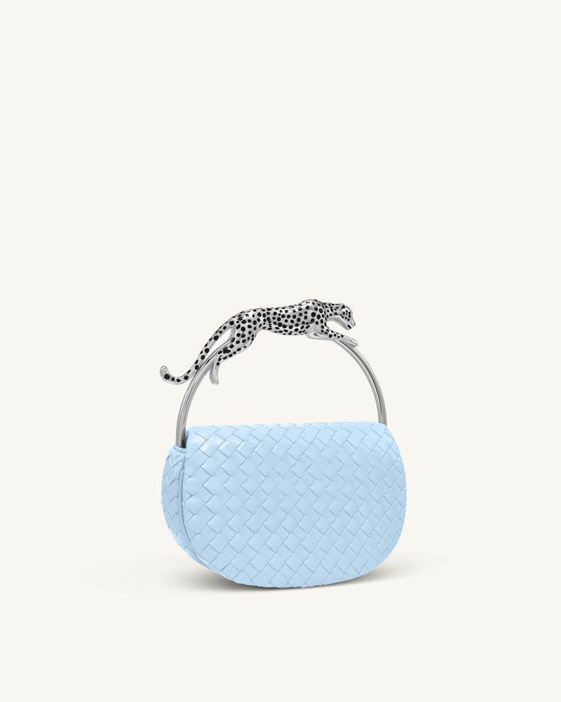 Ione Woven Leopard Shaped Top Handle Bag - Light Blue