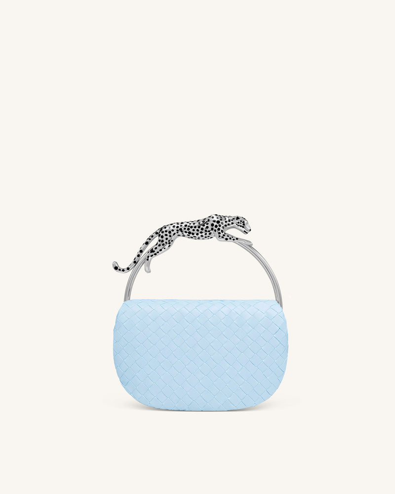 Ione Woven Leopard Shaped Top Handle Bag - Light Blue