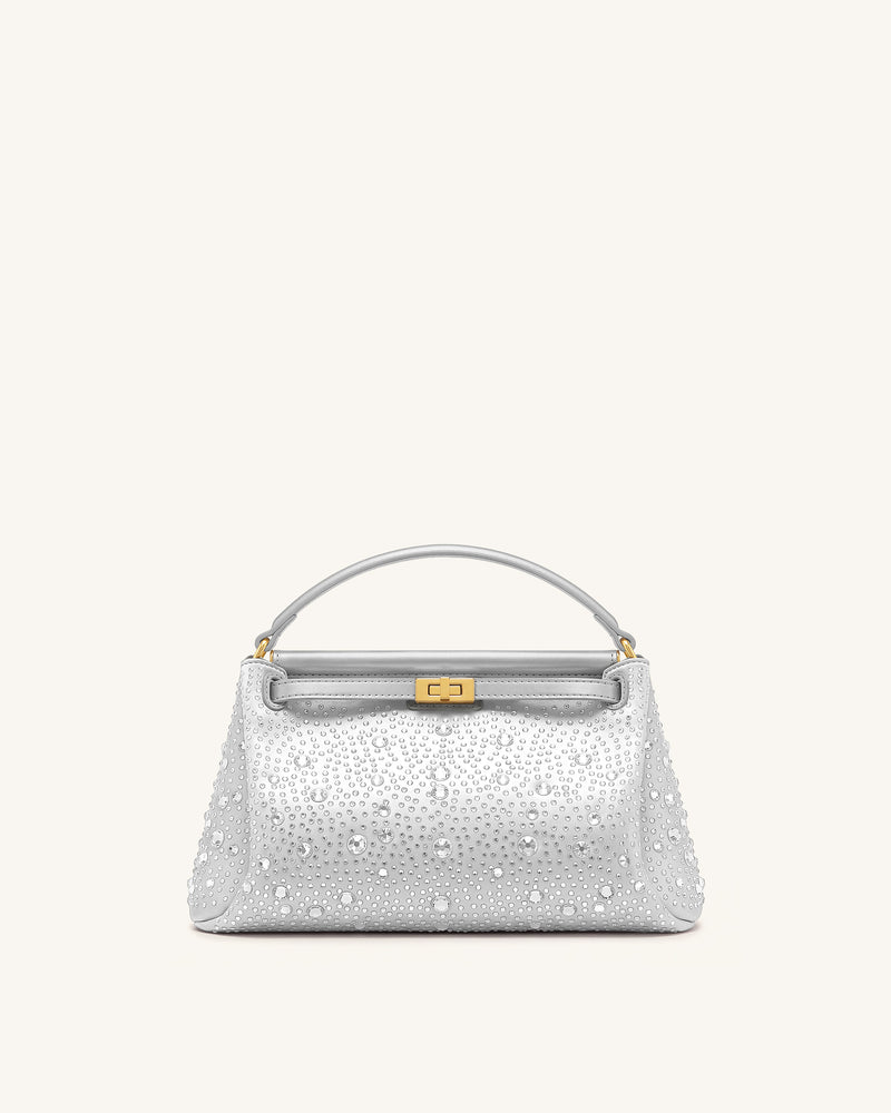 Carmen Artificial Crystal Top Handle Bag - Light Gray
