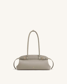 Arden Pebbled Belt Detail East-West Shoulder Bag - Taupe